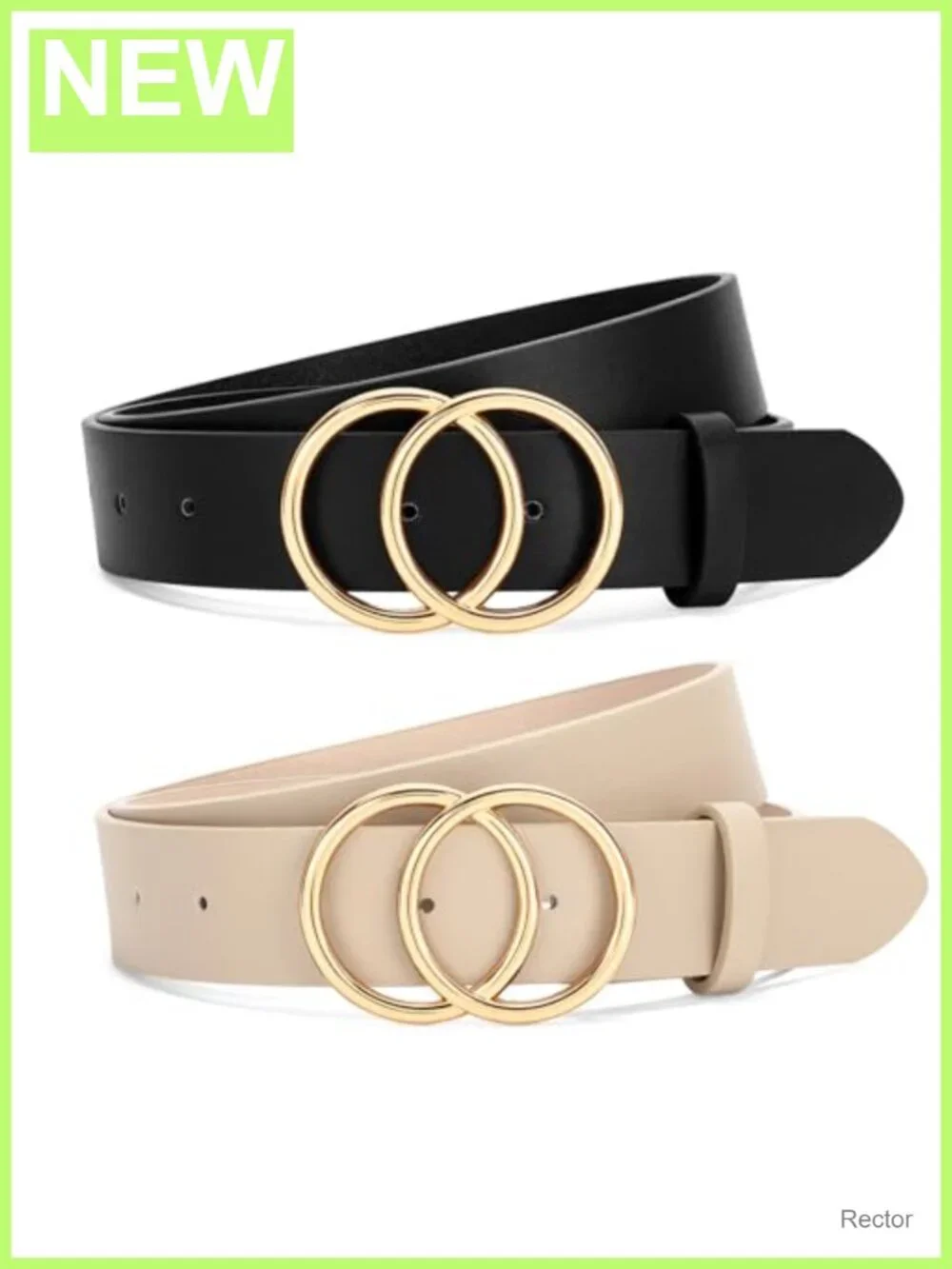 2 Pack Women Faux Leather Belts Double O Ring Buckle Jeans Belt